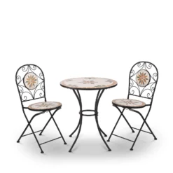 Alpine 3 Pc Brown Metal Mosaic Bistro Set