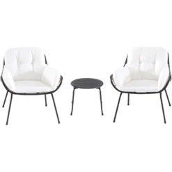 Hanover Mod Bali 3 Pc Black Aluminum Modern Chat Set White