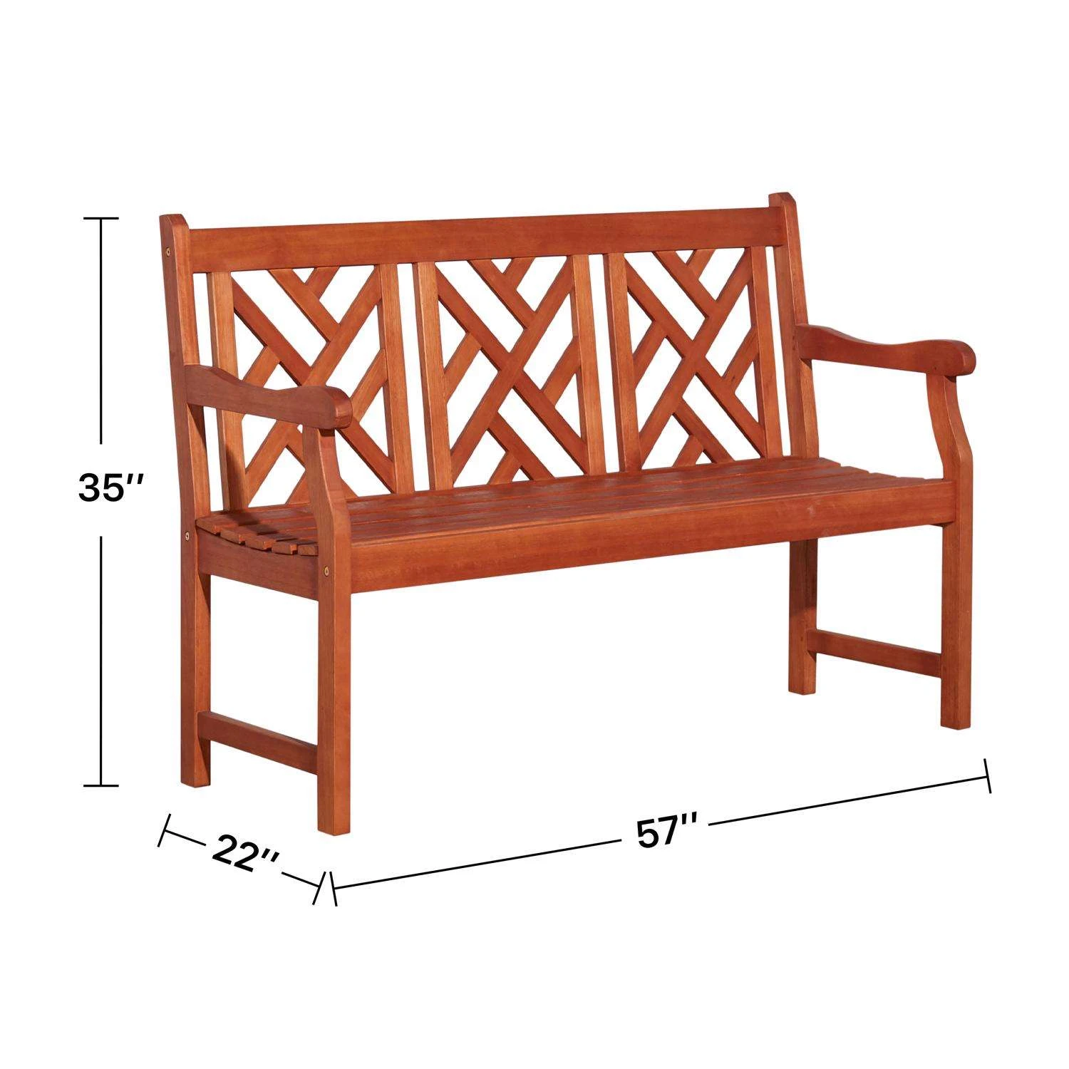 Azen Lidwina Brown Wood Garden Bench 35 In. H X 57 In. L X 22 In. D 2 Azen Lidwina Brown Wood Garden Bench 35 In. H X 57 In. L X 22 In. D - Image 2