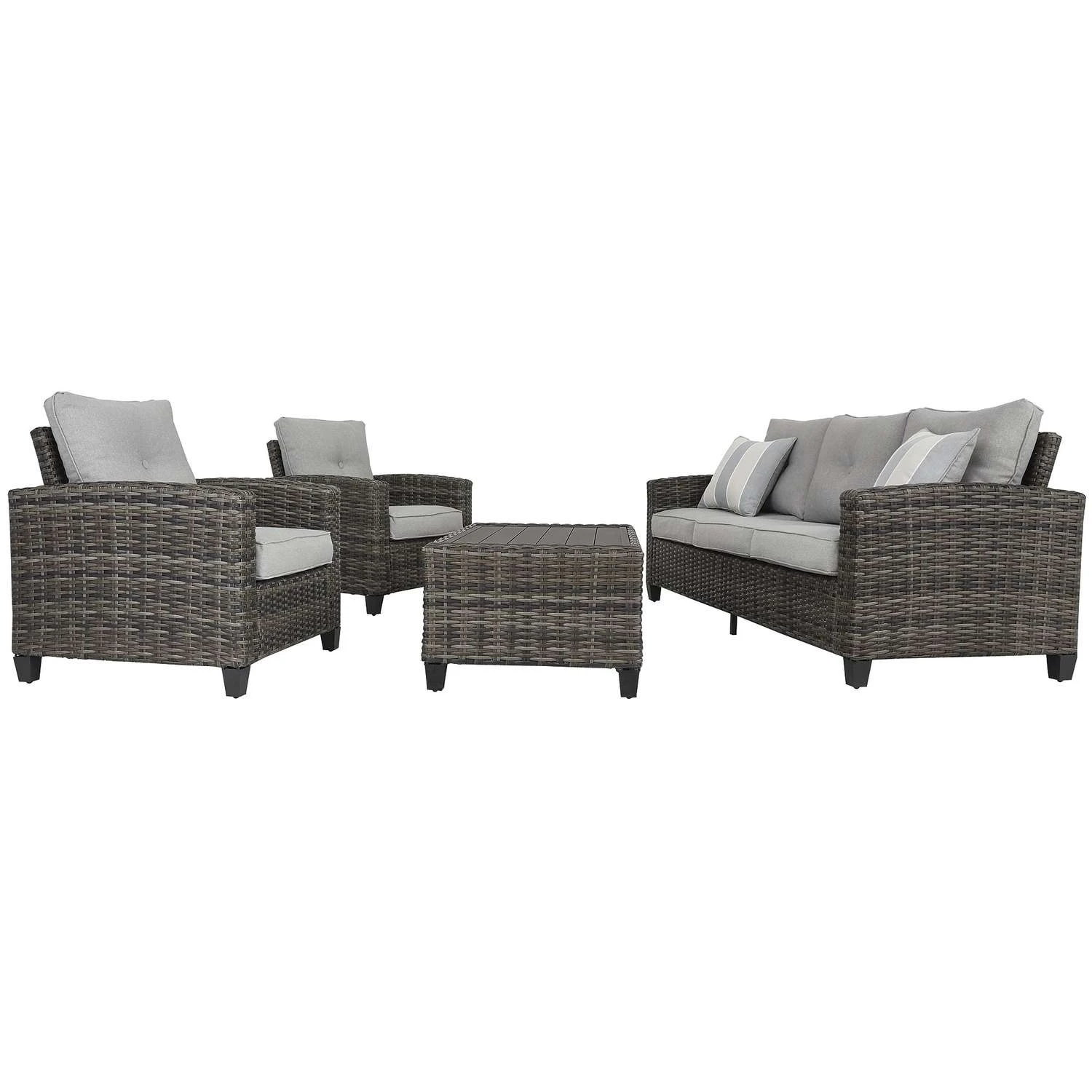 Signature Design By Ashley Cloverbrooke 4 Pc Gray Aluminum Wicker Conversation Set Gray 3 Signature Design By Ashley Cloverbrooke 4 Pc Gray Aluminum Wicker Conversation Set Gray - Image 3