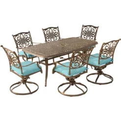 Hanover Traditions 7 Pc Bronze Aluminum Traditional Dining Set Blue