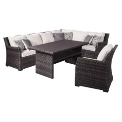 Signature Design By Ashley Easy Isle 4 Pc Brown Aluminum Contemporary Deep Seating Set Cream
