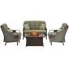 Hanover Ventura 4 Pc Cocoa Stone Steel Fire Pit Set Vintage Meadow