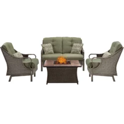 Hanover Ventura 4 Pc Cocoa Stone Steel Fire Pit Set Vintage Meadow