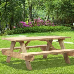 Outdoor Essentials Wood Brown 72 In. Rectangle Picnic Table -Patio Paradise Shop d696b3ca 10e9 4e52 afab 2f39f641264b