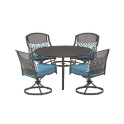 Living Accents Hattington 5 Pc Black Steel Swivel Dining Set Peacock Blue