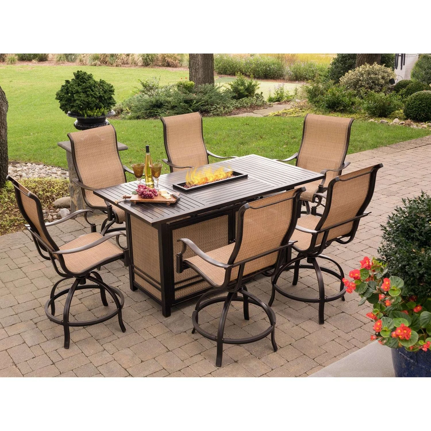 Hanover Monaco 7 Pc Bronze Aluminum Swivel And Sling Fire Pit Set 2 Hanover Monaco 7 Pc Bronze Aluminum Swivel And Sling Fire Pit Set - Image 2