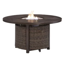 Signature Design By Ashley Paradise Trail Brown Round Aluminum Contemporary Fire Pit Table
