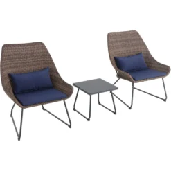 Mod Montauk 3 Pc Gray Steel Woven Chat Set Navy Blue