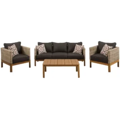 Mod Blake 4 Pc Brown Aluminum Modern Deep Seating Set Black