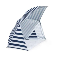 Picnic Time Oniva 70.8 In. Navy White Stripe Beach Umbrella Tent
