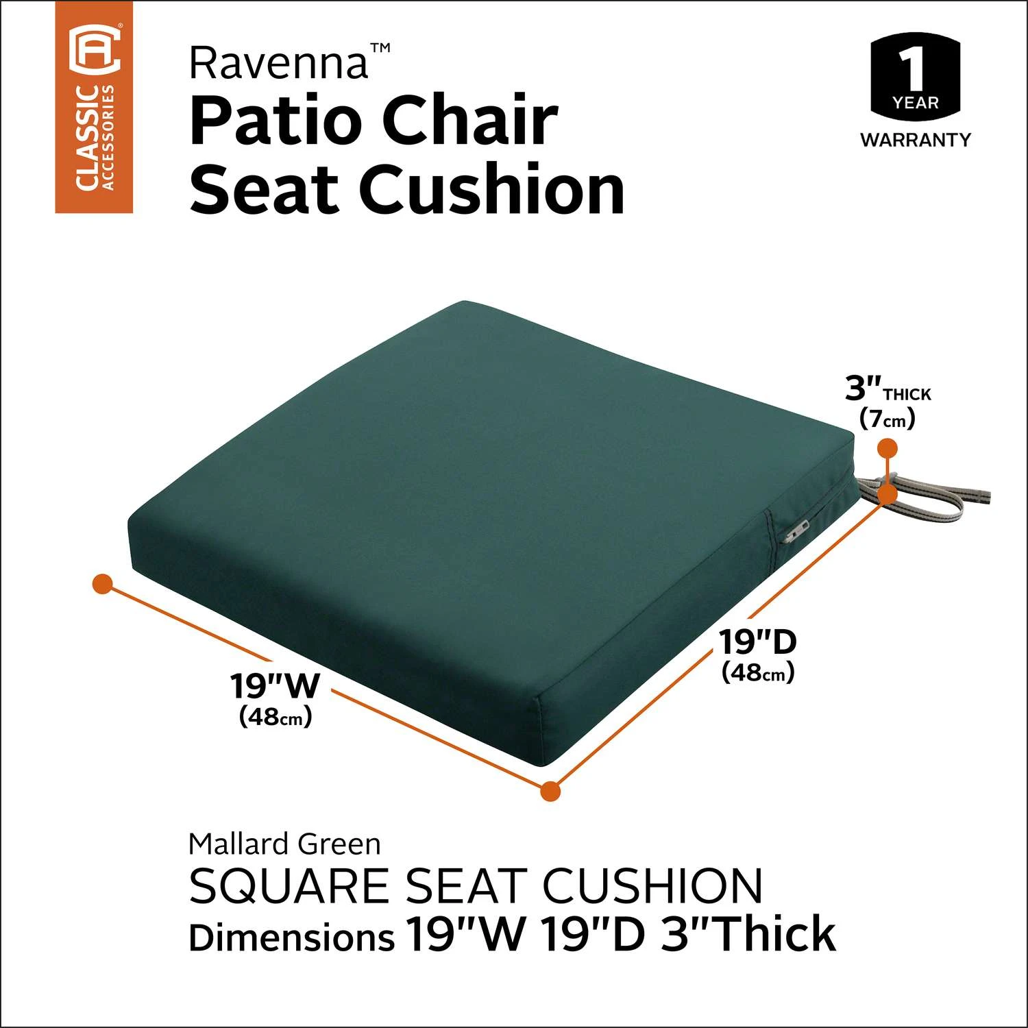 Classic Accessories Ravenna Mallard Green Polyester Seat Cushion 3 In. H X 19 In. W X 19 In. L 2 Classic Accessories Ravenna Mallard Green Polyester Seat Cushion 3 In. H X 19 In. W X 19 In. L - Image 2