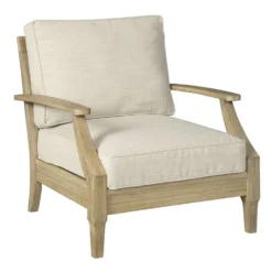 Signature Design By Ashley Clare View Brown Wood Frame Slat Lounge Chair Beige