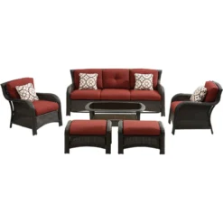 Hanover Strathmere 6 Pc Aged Barrel Steel Transitional Deep Seating Set Crimson Red