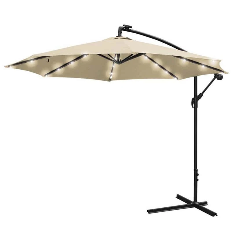 Sun-Ray 10 Ft. Tiltable Taupe Solar Market Offset Umbrella 1 Sun-Ray 10 Ft. Tiltable Taupe Solar Market Offset Umbrella