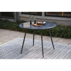 Signature Design By Ashley Palm Bliss Gray Round Glass/Steel Dining Table -Patio Paradise Shop fa92031a 09db 4069 bfda 12052c0ca198