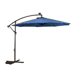 Sun-Ray 10 Ft. Tiltable Navy Blue Solar Market Offset Umbrella
